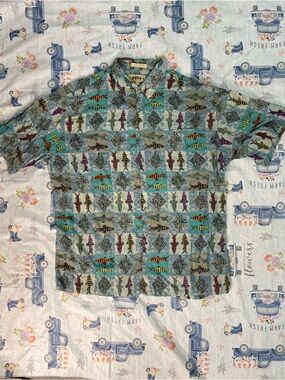 Vintage Campia Moda Abstract Fish Print Rayon Camp Lounge Shirt – XL